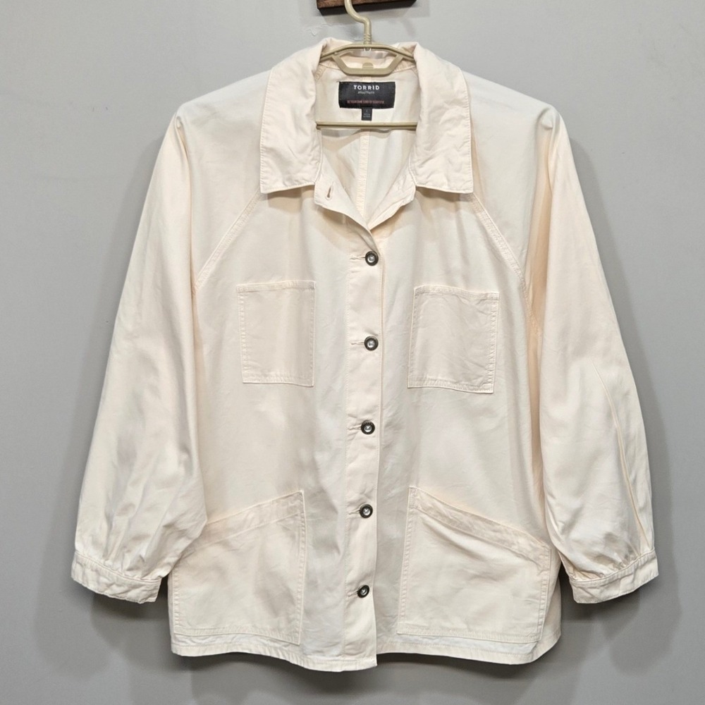 Torrid Canvas Barn Chore Coat Jacket‎ Plus Size 4X Cream Cotton Utility Workwear